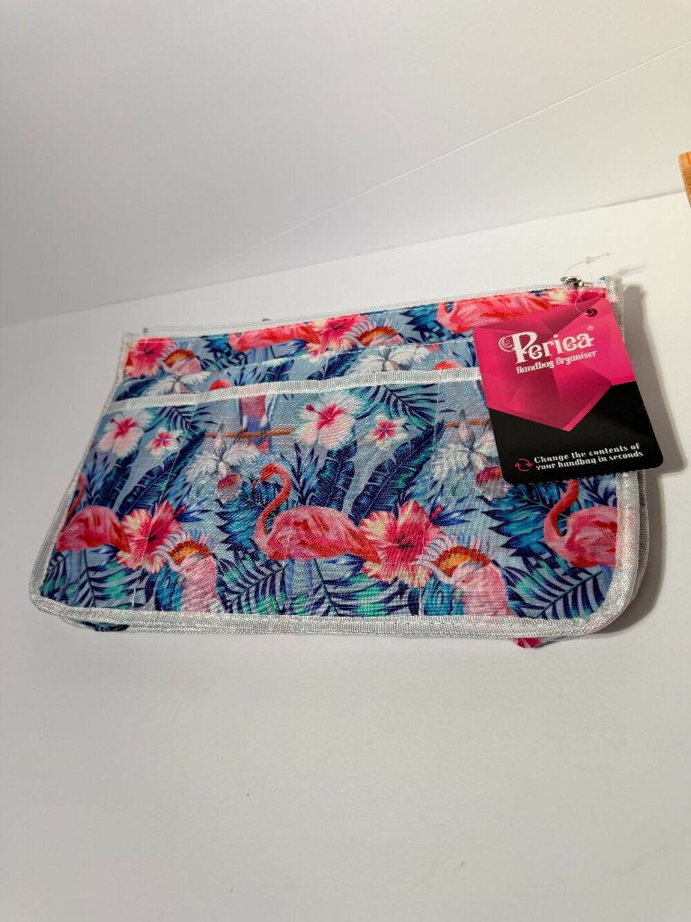 NWT Perica Pink Flamingo Tropical Floral Purse Handbag Organizer Insert Bag